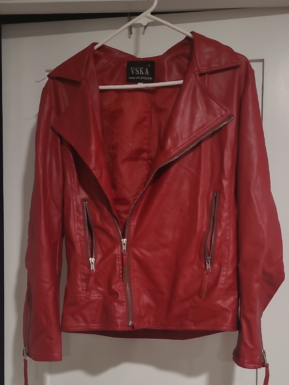 Women’s Red Faux Leather Moto Jacket